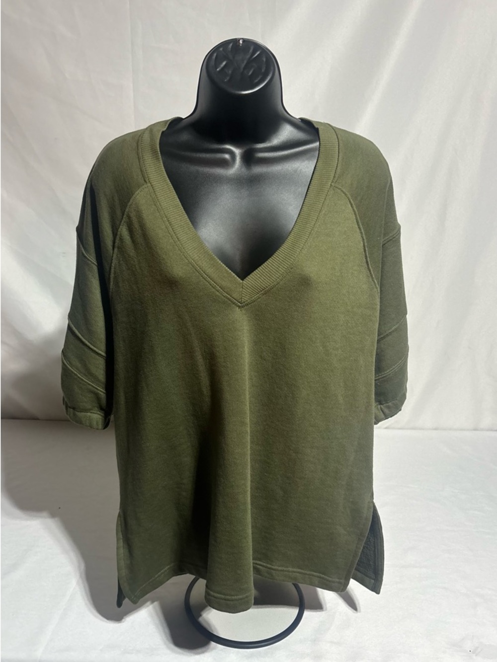 FP Movement by Free People Olive Green V-Neck Sweater with/Elbow Patches XS